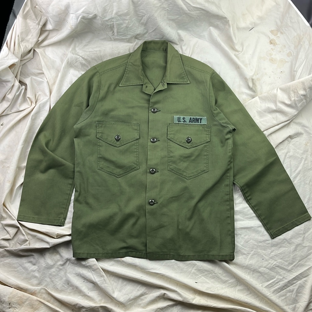 Vintage 1980s Od Green Sateen Military Shirt